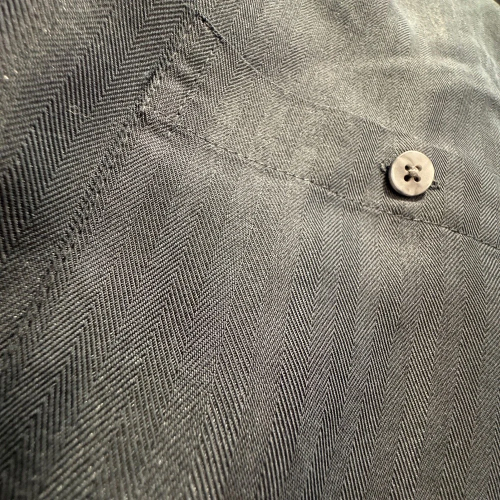 Vintage Brandini Shirt Mens M Gray Herringbone Rayon Dress Casual Old Money